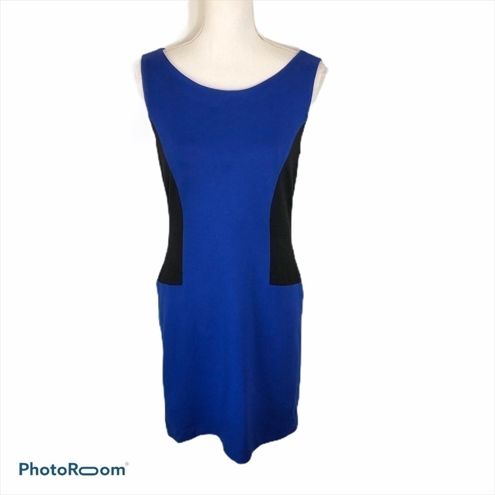 Cynthia Steffe Blue Black Sheath Dress Sz 8 Women